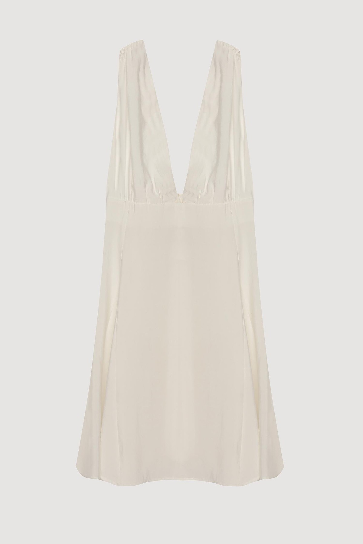 Quzu Sırt Detaylı Volanlı Mini Elbise Ekru