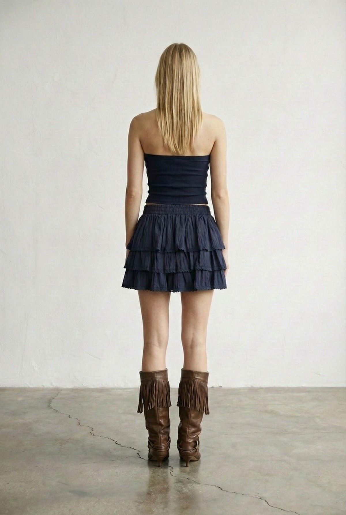 Quzu Straplez Bluz Lacivert