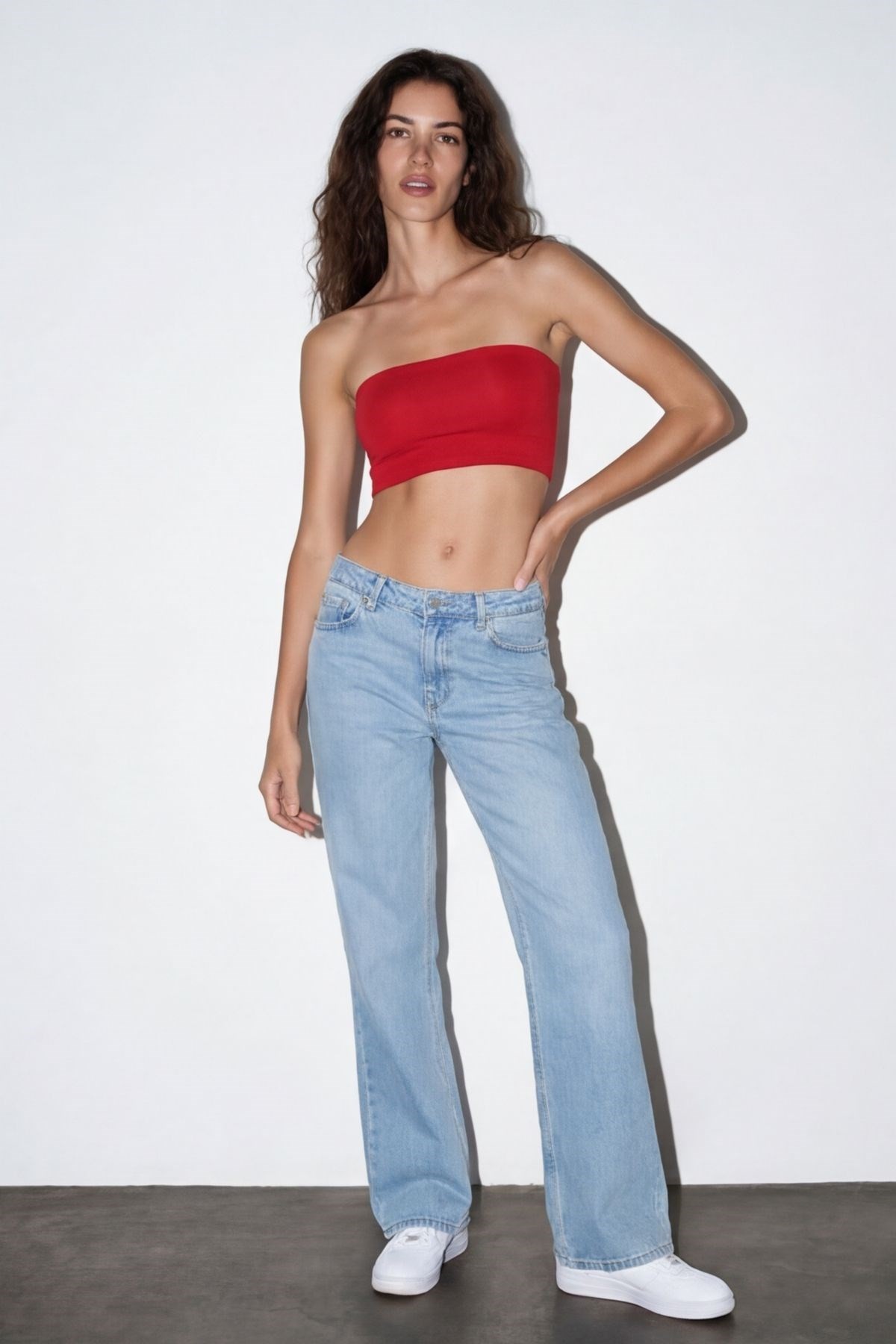 Quzu Straplez Crop Top Kırmızı
