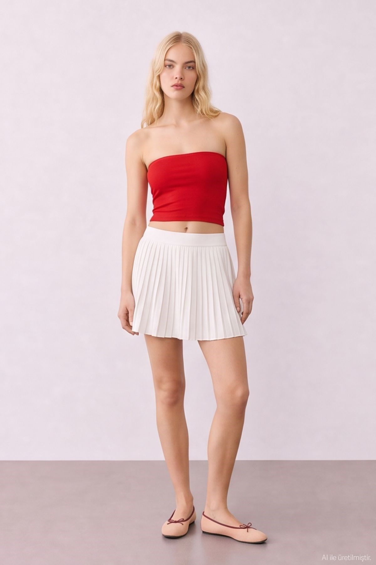 Quzu Straplez Crop Top Kırmızı