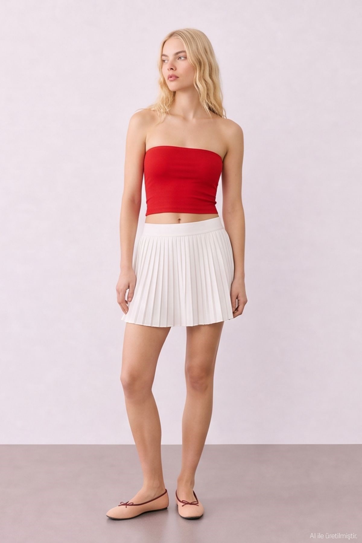 Quzu Straplez Crop Top Kırmızı