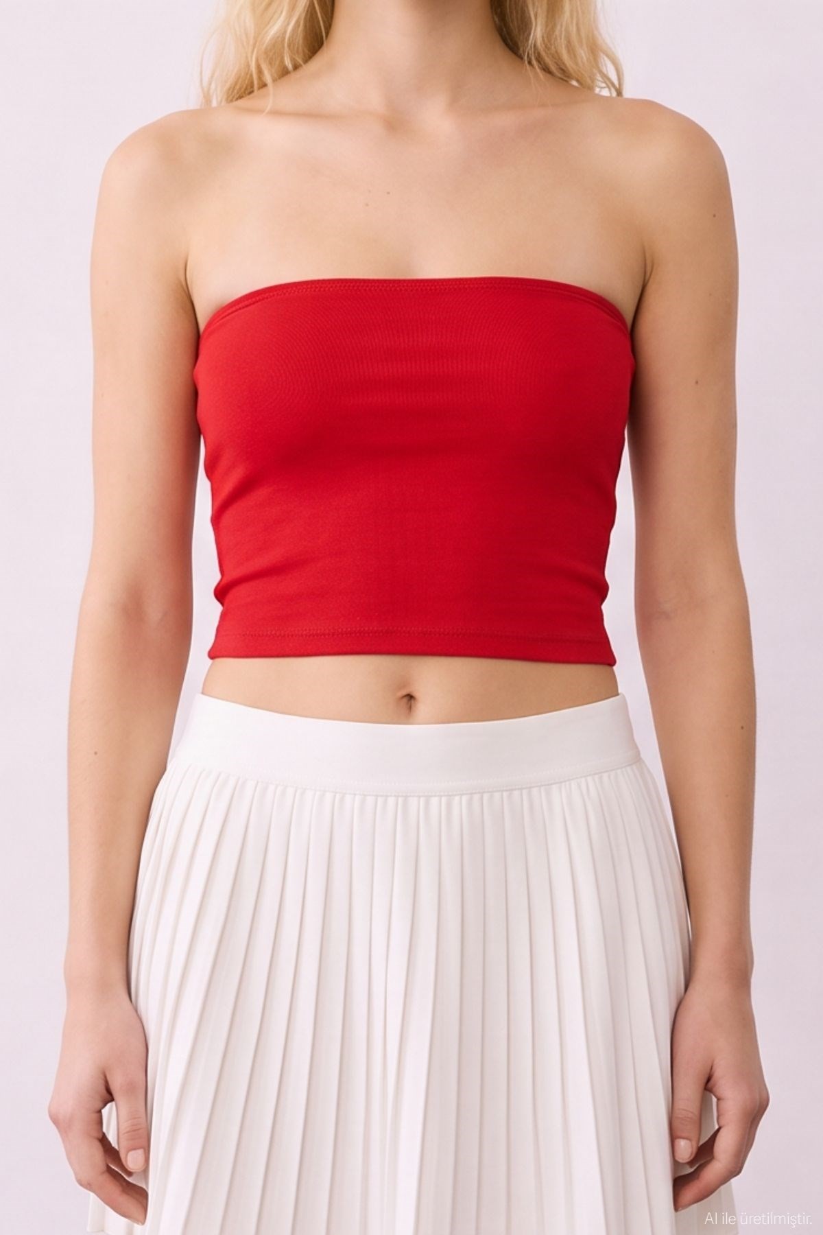 Quzu Straplez Crop Top Kırmızı