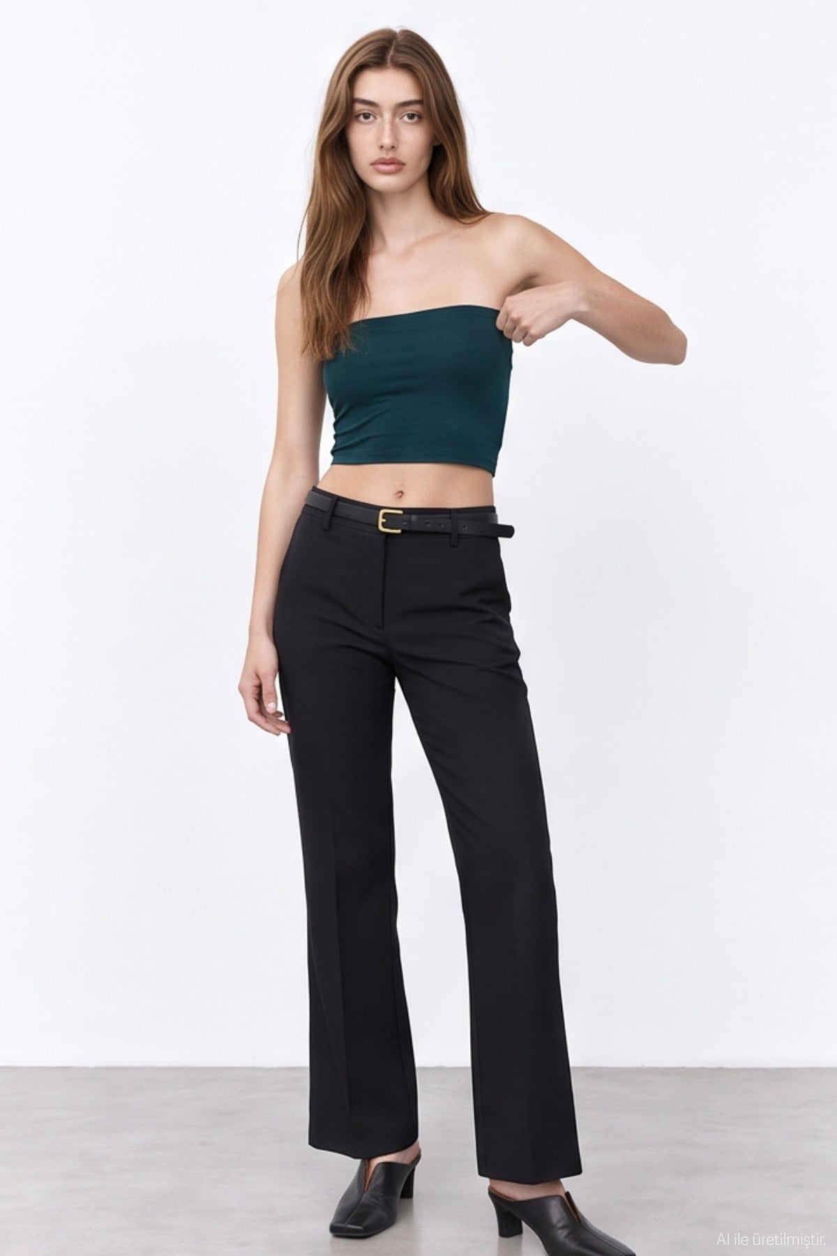 Quzu Straplez Crop Top Petrol