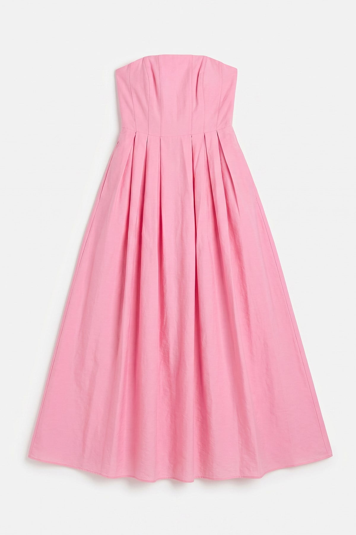 Quzu Straplez Midi Boy Elbise Pembe
