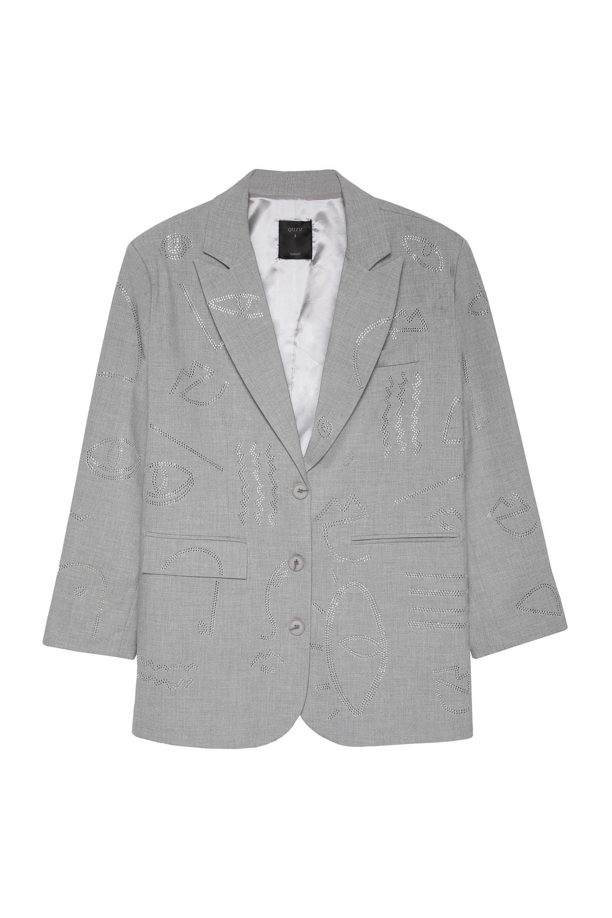 Quzu Taş Detaylı Blazer Ceket Açık Gri