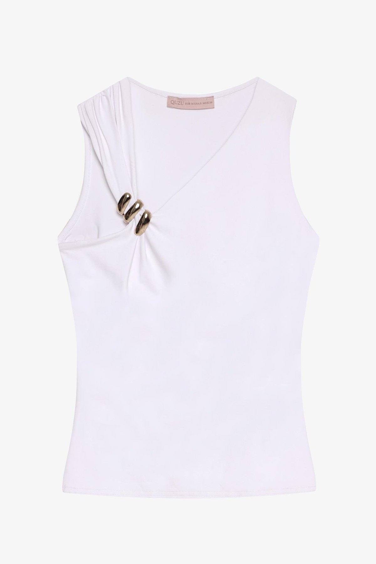 Quzu Toka Detaylı Asimetrik Bluz Ekru