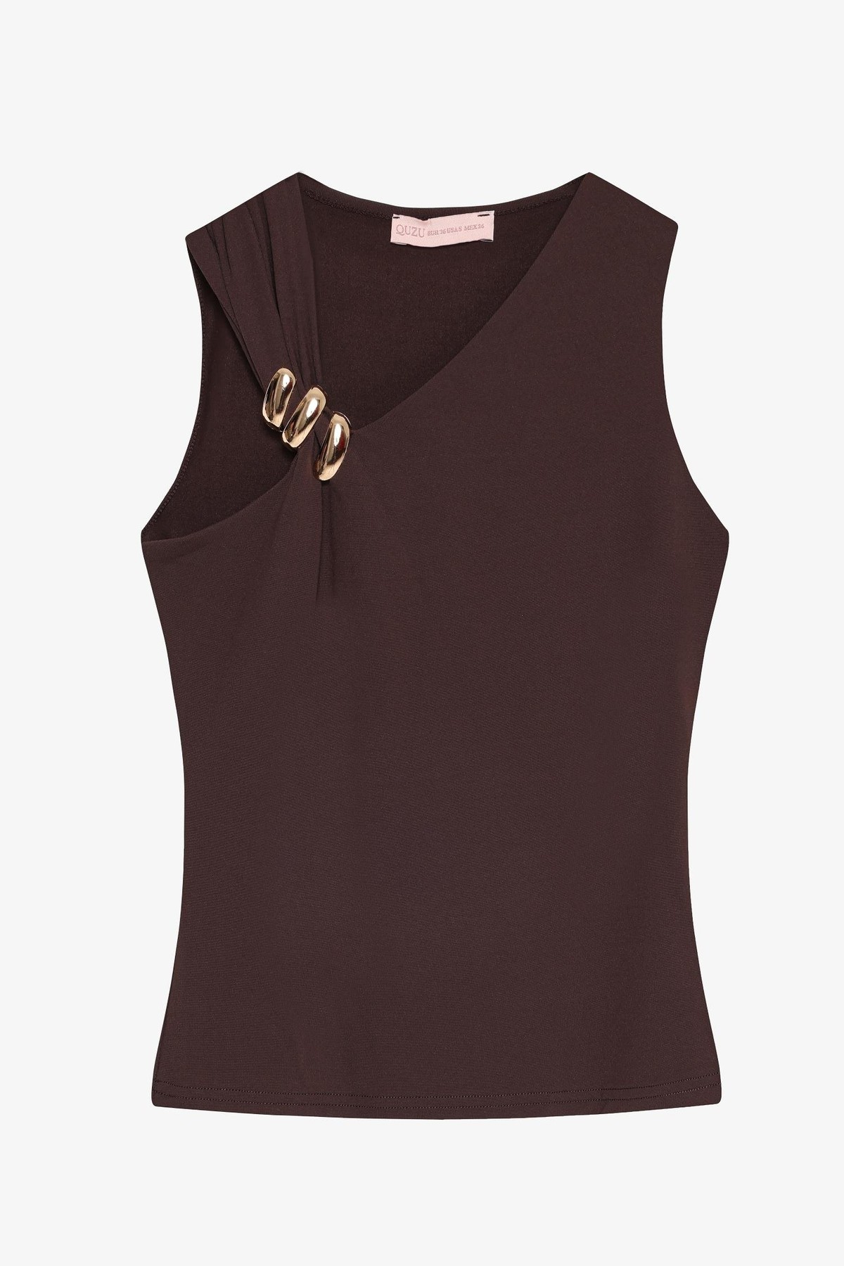 Quzu Toka Detaylı Asimetrik Bluz Kahve