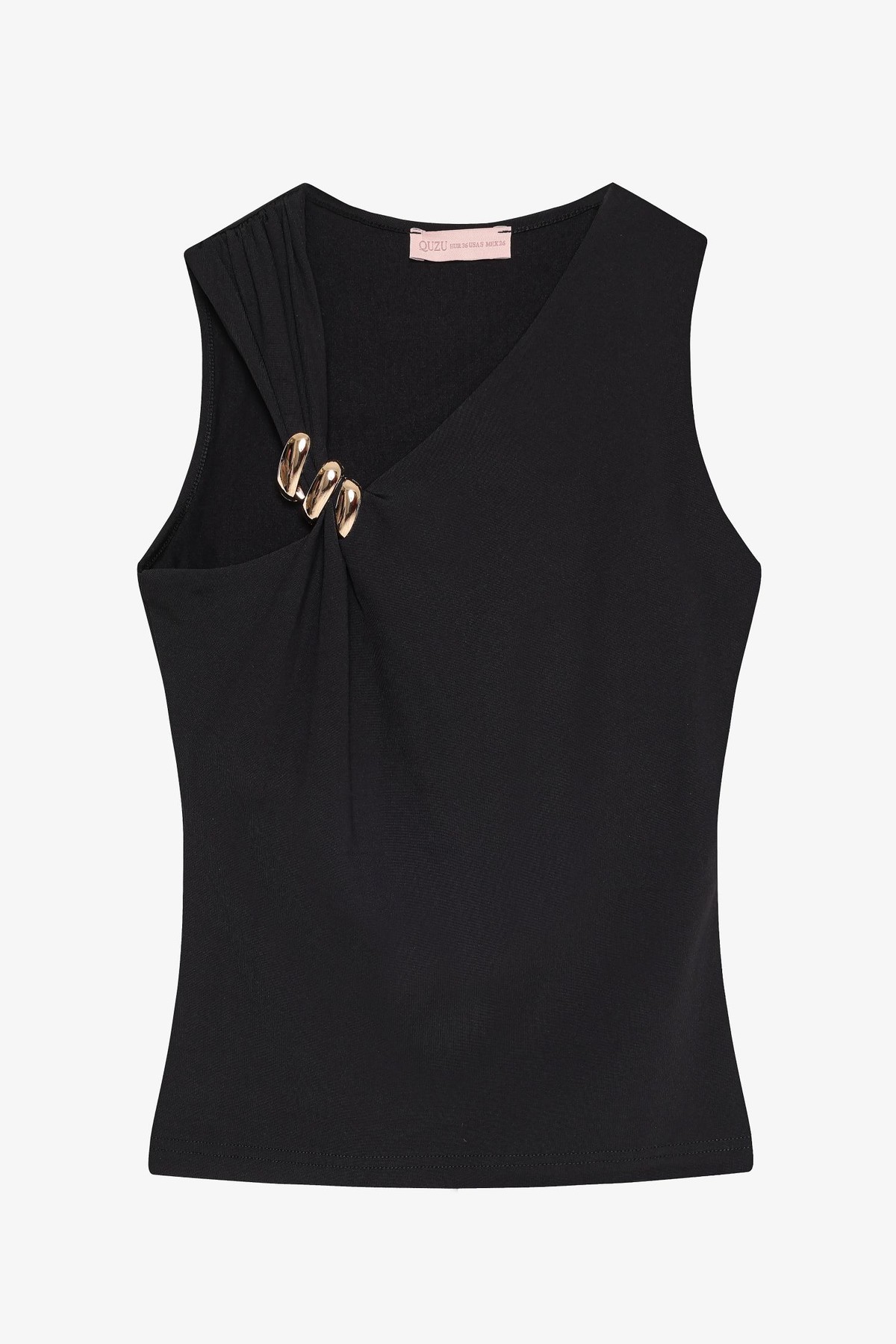 Quzu Toka Detaylı Asimetrik Bluz Siyah