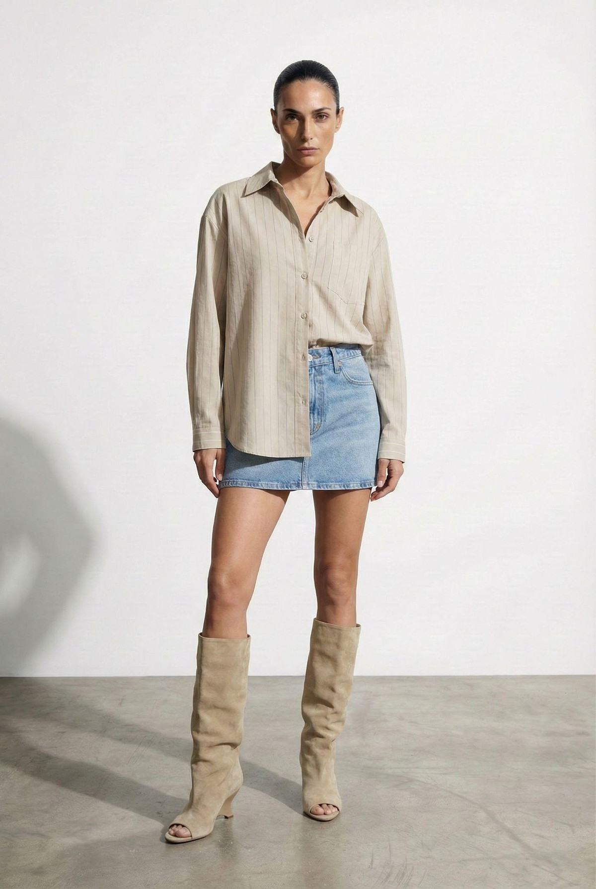 Quzu Transparan Gömlek Bej