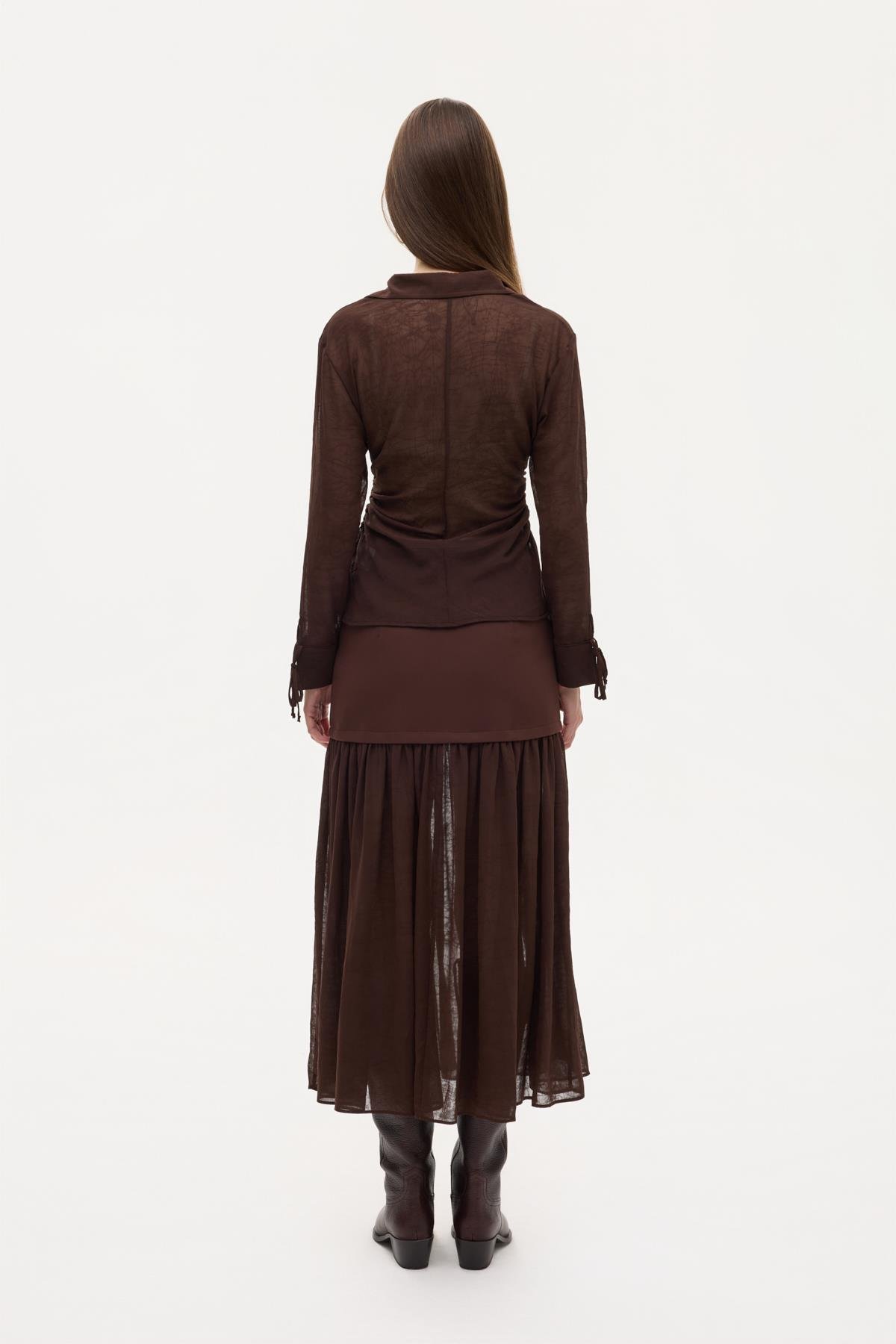 Quzu Transparan Kraşlı Gömlek Kahve