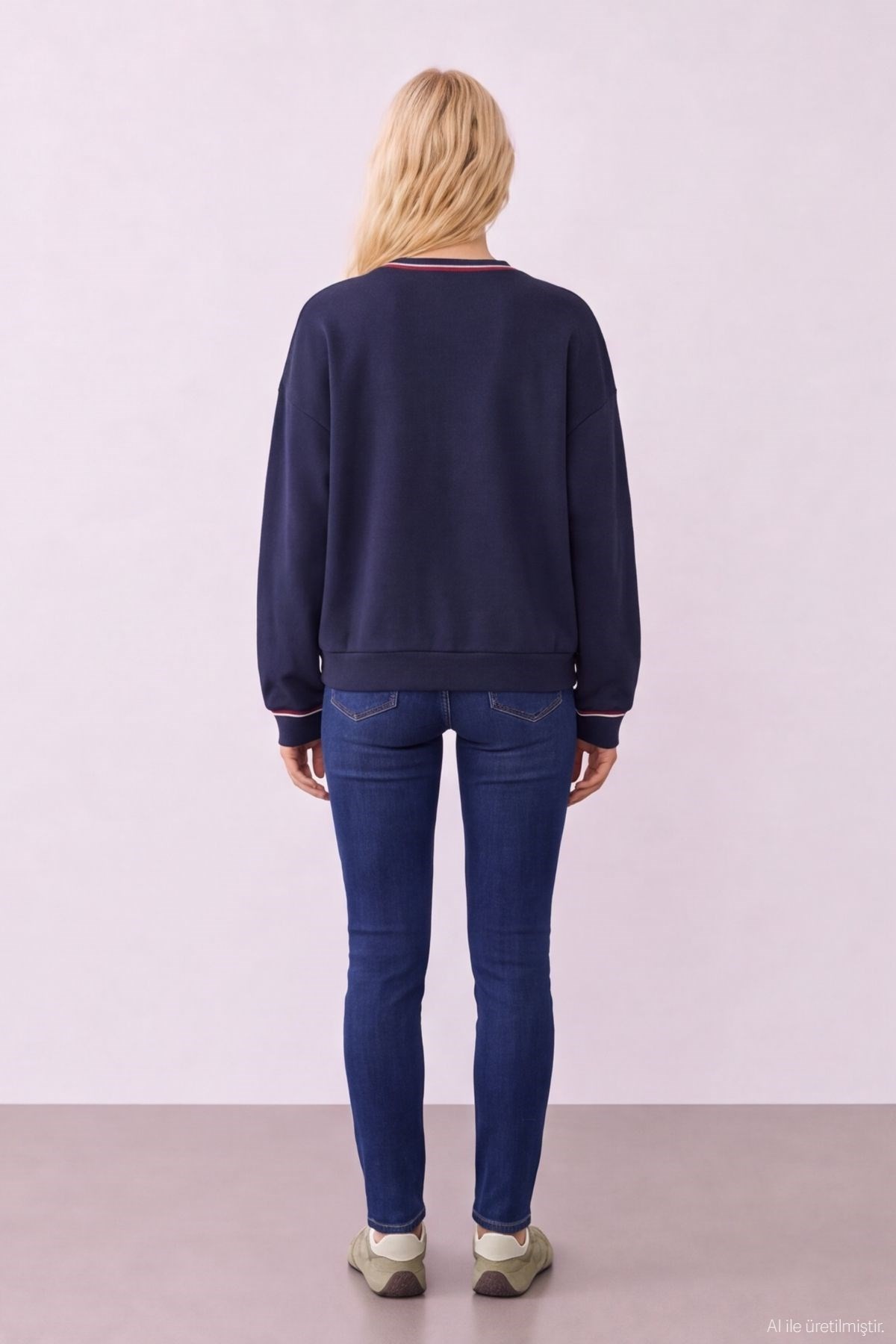 Quzu Triko Detaylı Sweatshirt Lacivert