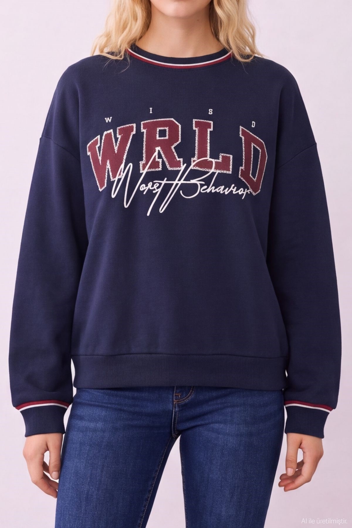 Quzu Triko Detaylı Sweatshirt Lacivert