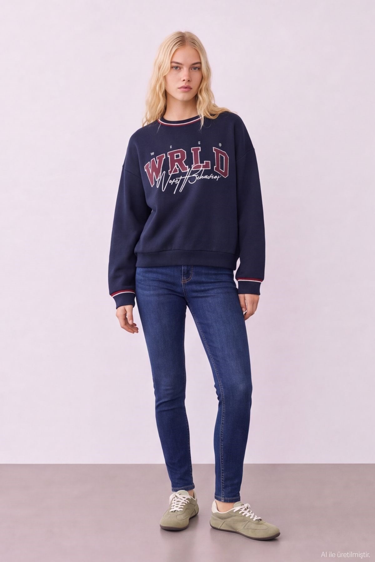Quzu Triko Detaylı Sweatshirt Lacivert