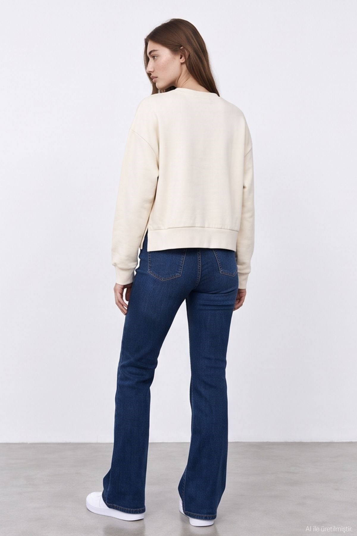 Quzu Trok Baskı Detaylı Sweatshirt Krem