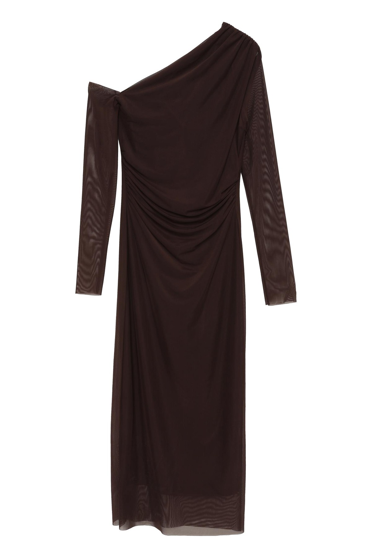 Quzu Tül Detaylı Elbise Kahve