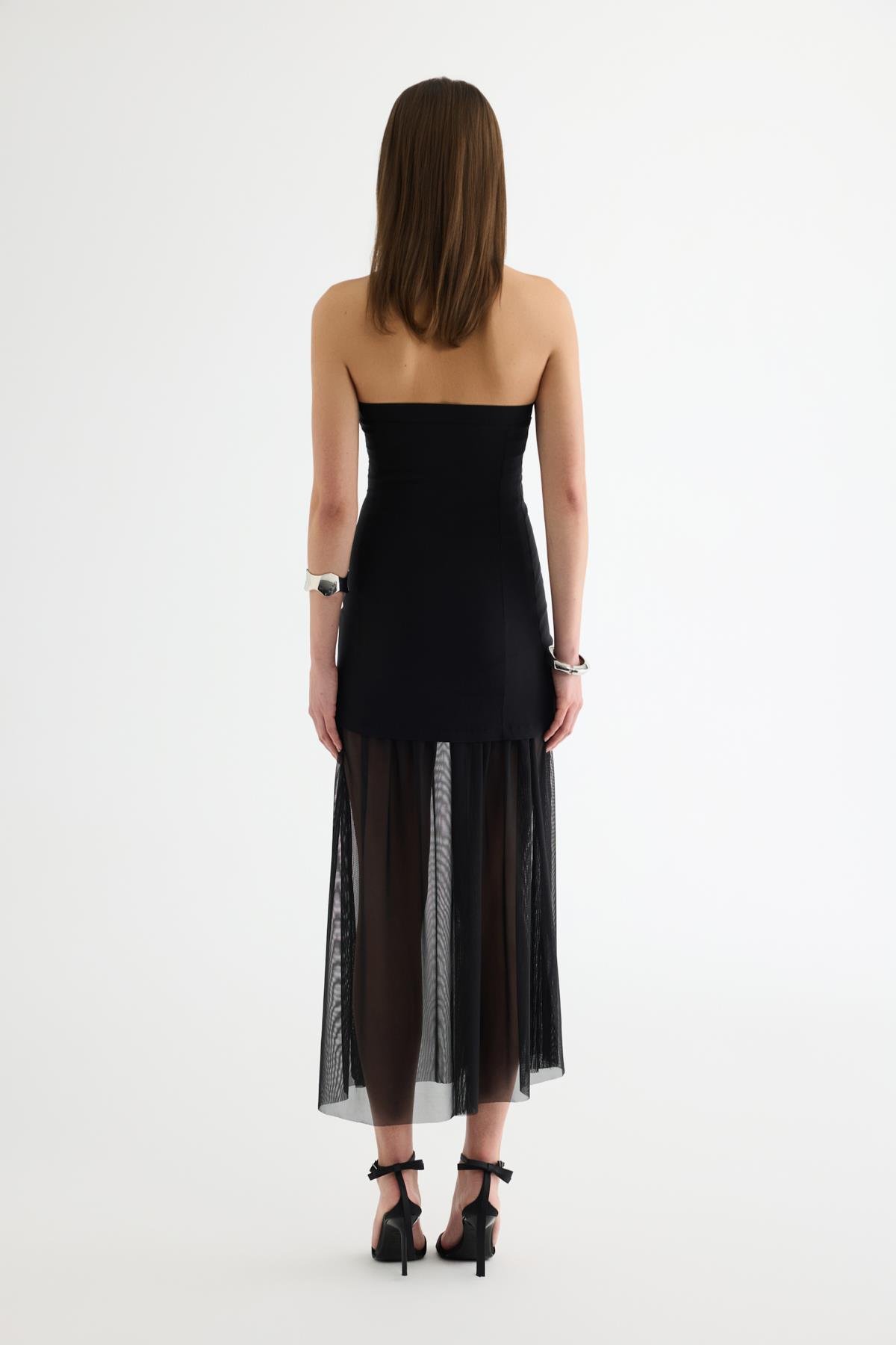 Quzu Tül Matchli Elbise Siyah