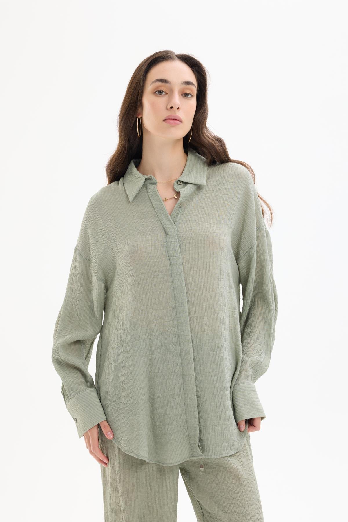 Quzu Uzun Kollu Gömlek Haki