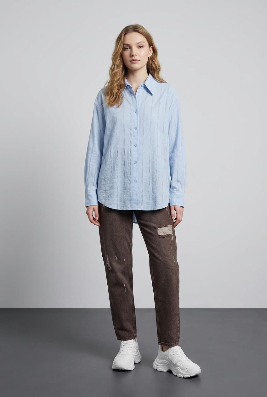 Quzu Uzun Kollu Gömlek Mavi