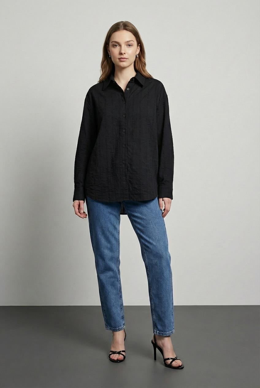 Quzu Uzun Kollu Gömlek Siyah