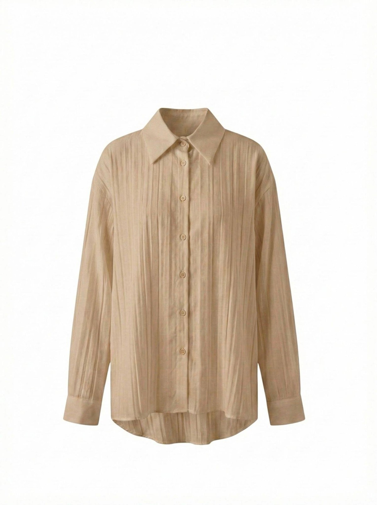 Quzu Uzun Kollu Oversize Gömlek Bej