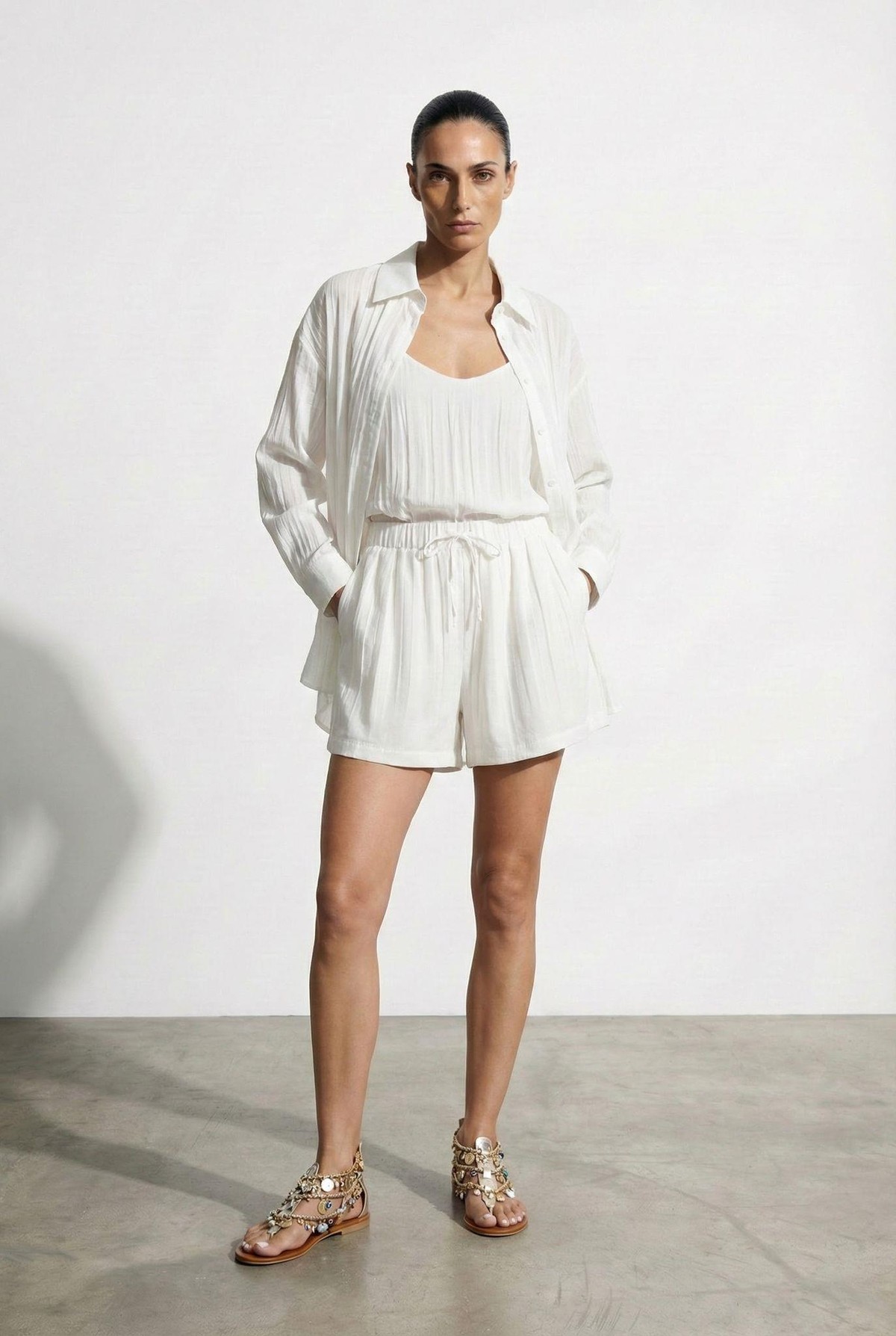 Quzu Uzun Kollu Oversize Gömlek Ekru