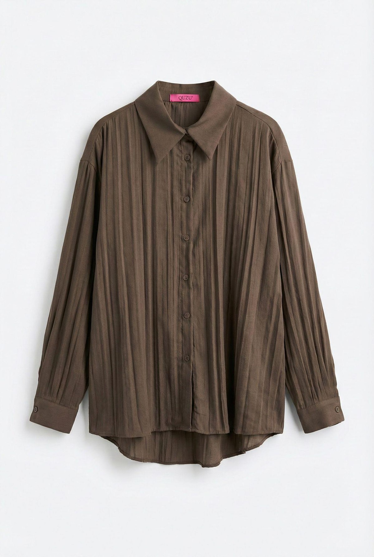 Quzu Uzun Kollu Oversize Gömlek Kahve