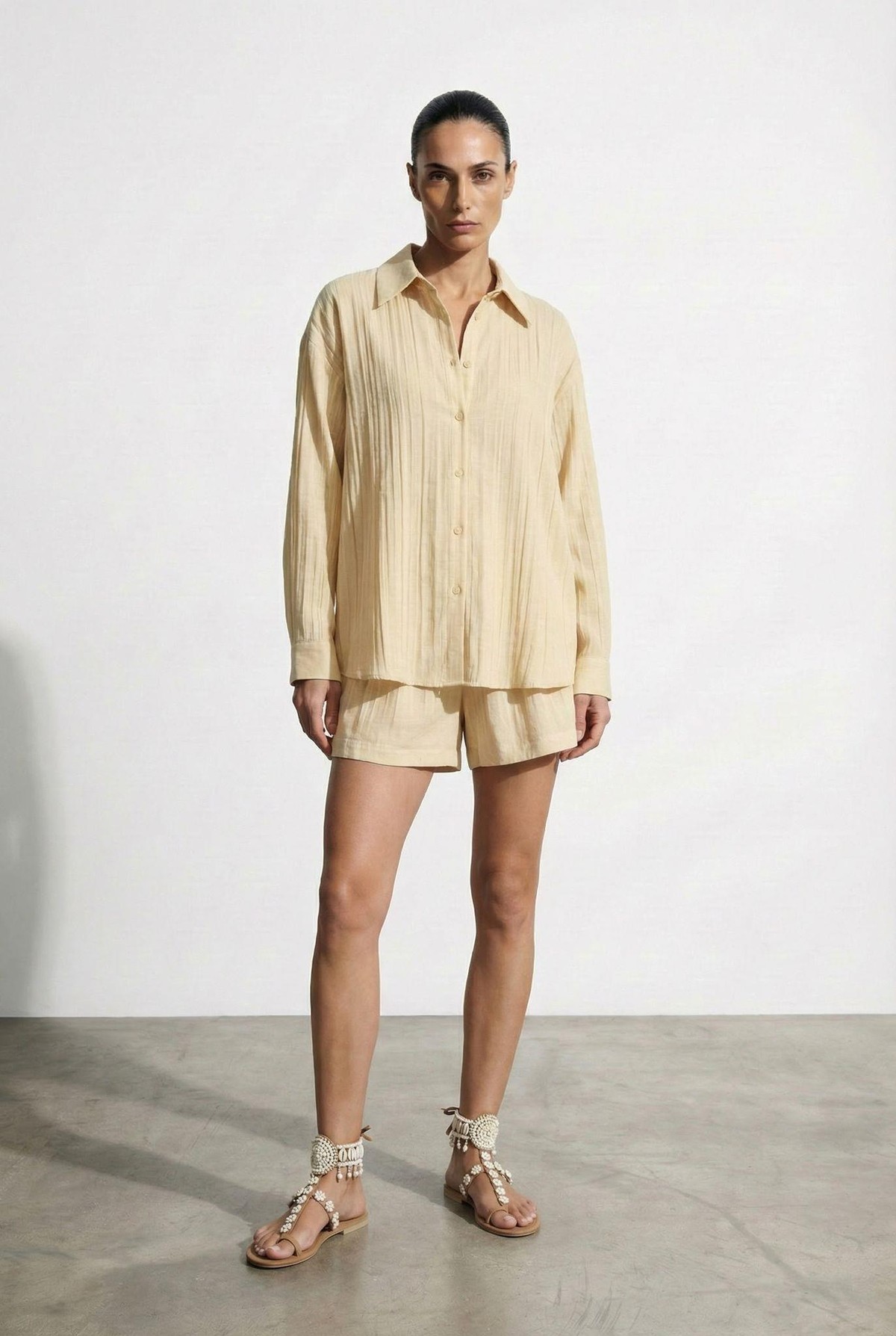 Quzu Uzun Kollu Oversize Gömlek Sarı