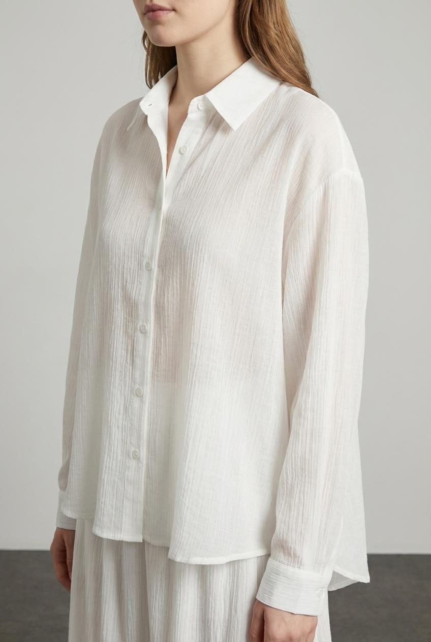 Quzu Uzun Kollu Transparan Gömlek Ekru