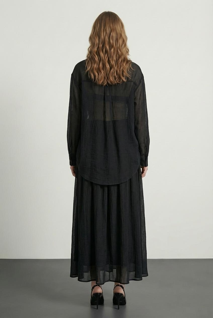 Quzu Uzun Kollu Transparan Gömlek Siyah