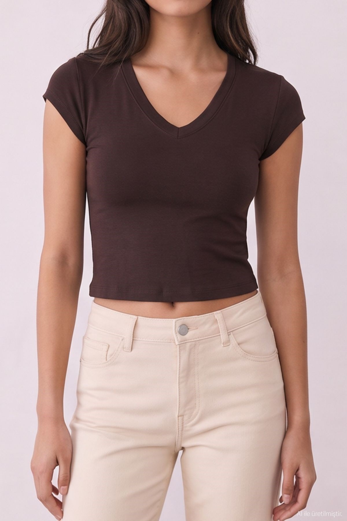 Quzu V Yaka T-shirt Kahve