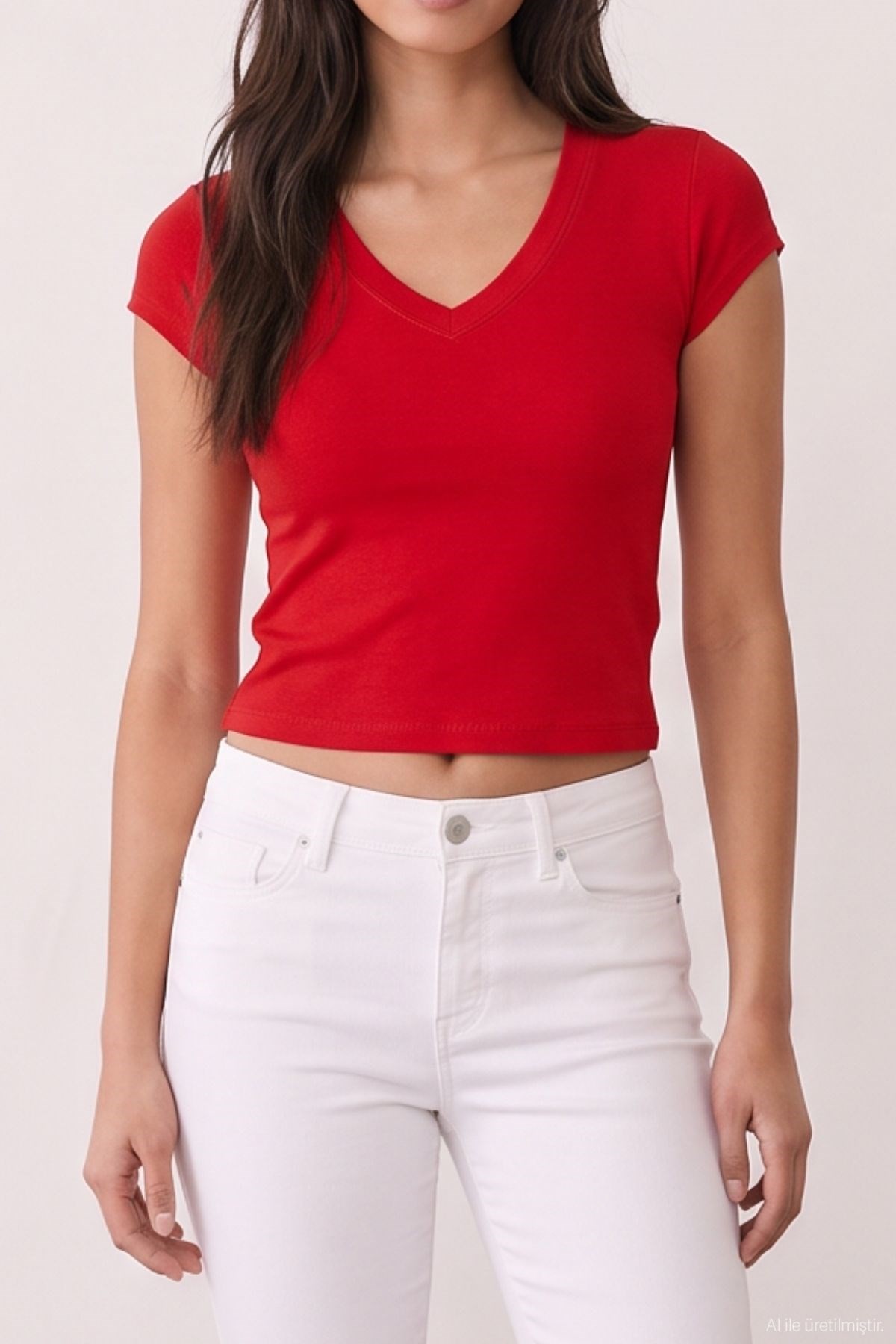 Quzu V Yaka T-shirt Kırmızı