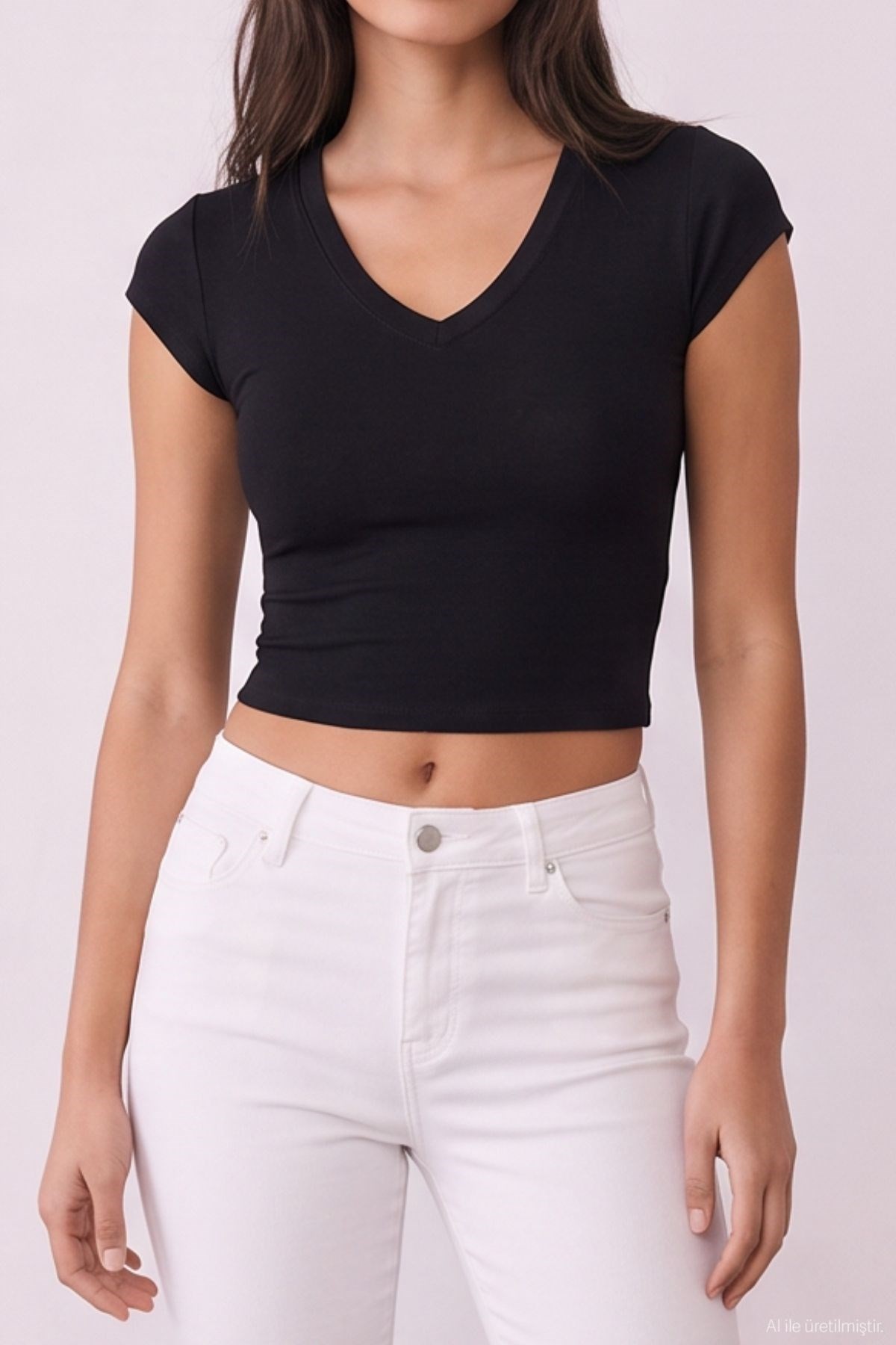 Quzu V Yaka T-shirt Siyah