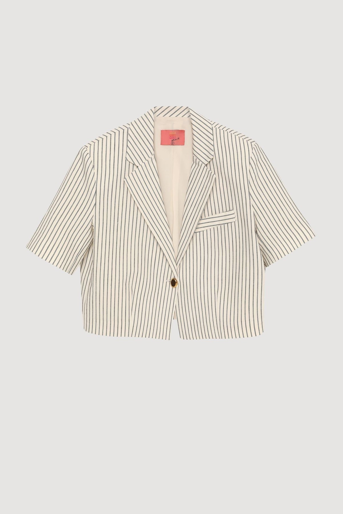 Quzu Vatkalı Crop Blazer Ceket Natur