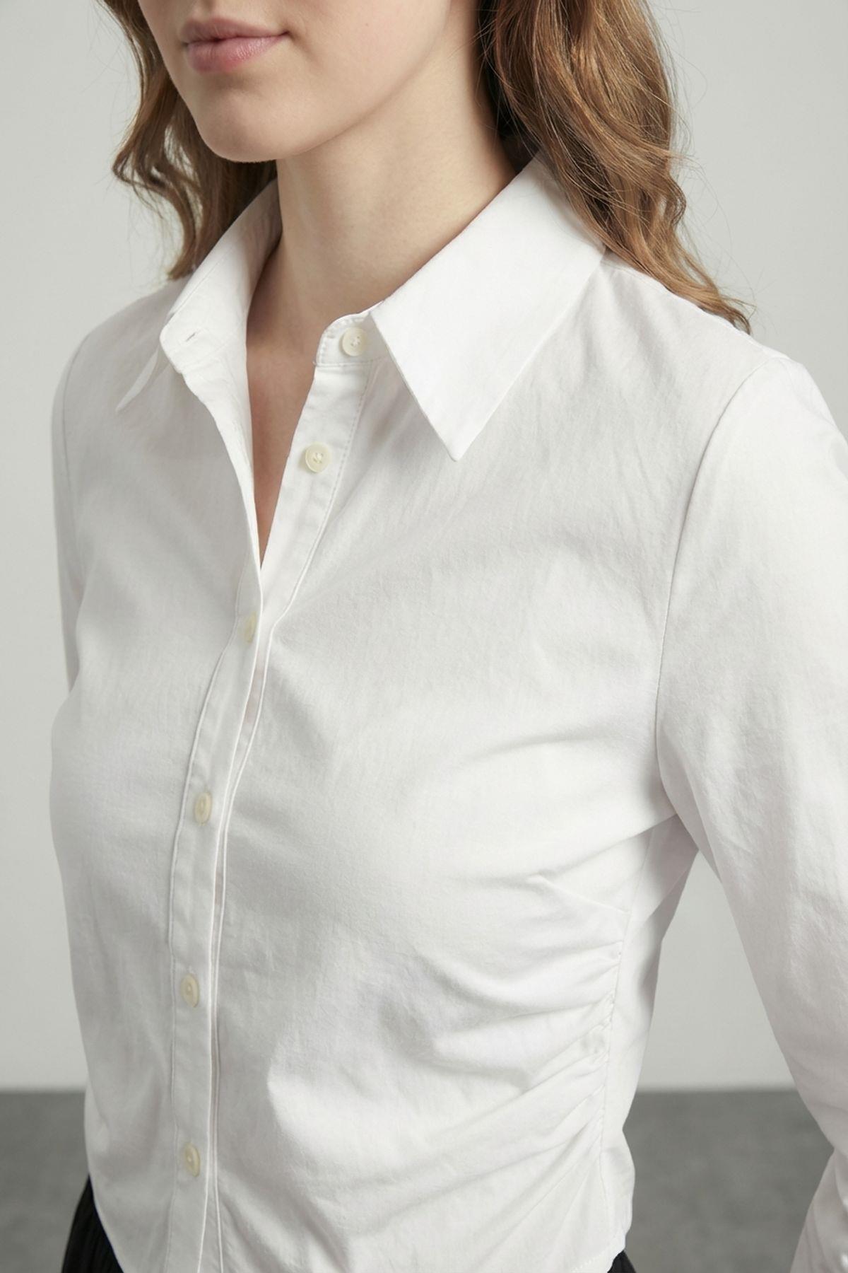 Quzu Vatkalı Crop Gömlek Ekru