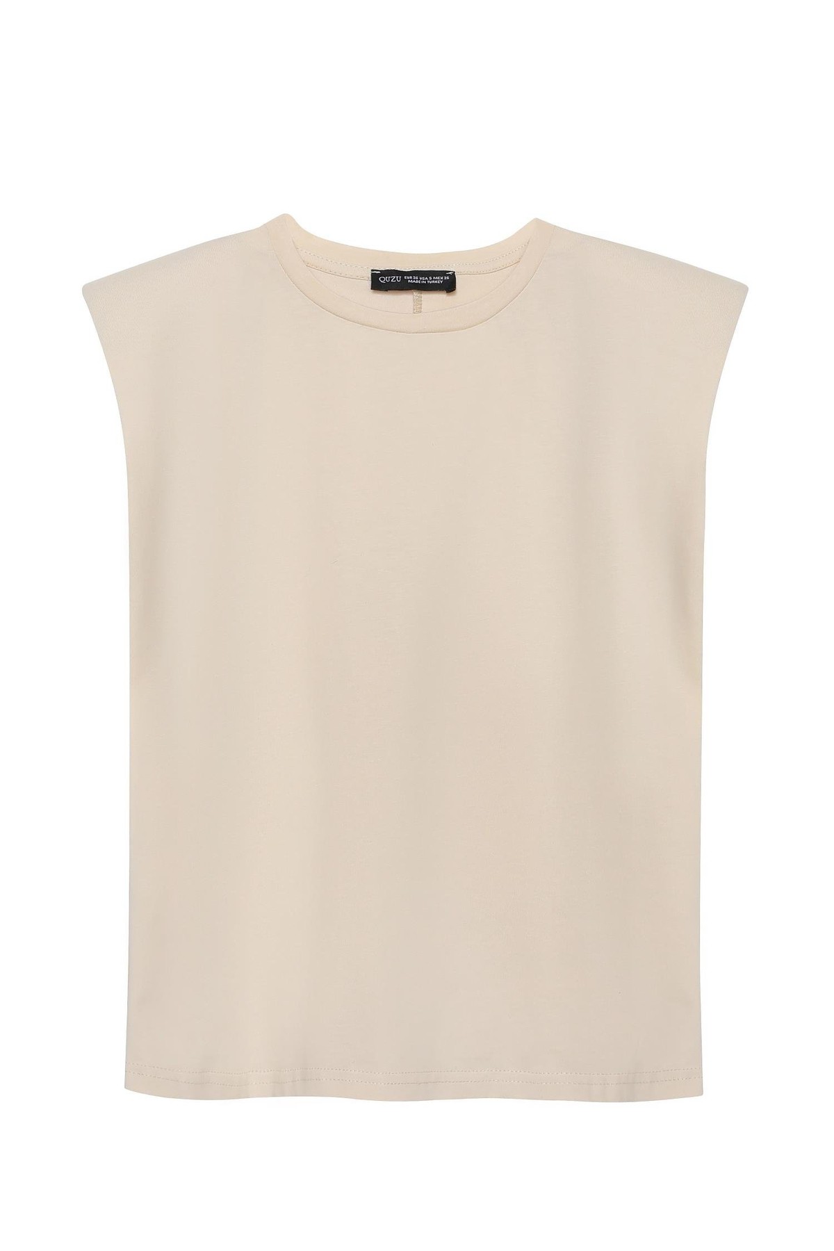 Quzu Vatkalı Kolsuz Tshirt Bej