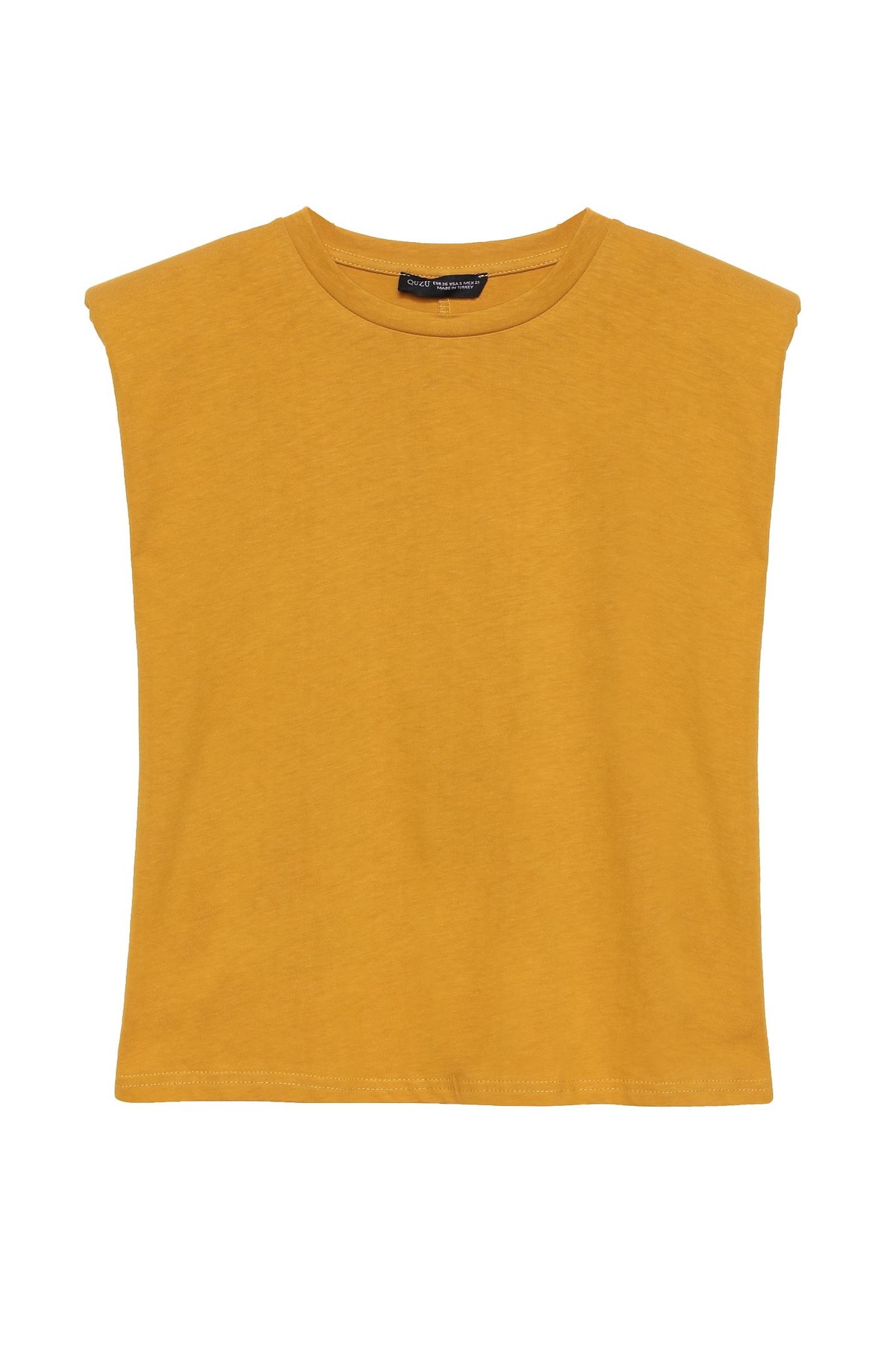 Quzu Vatkalı Kolsuz Tshirt Hardal