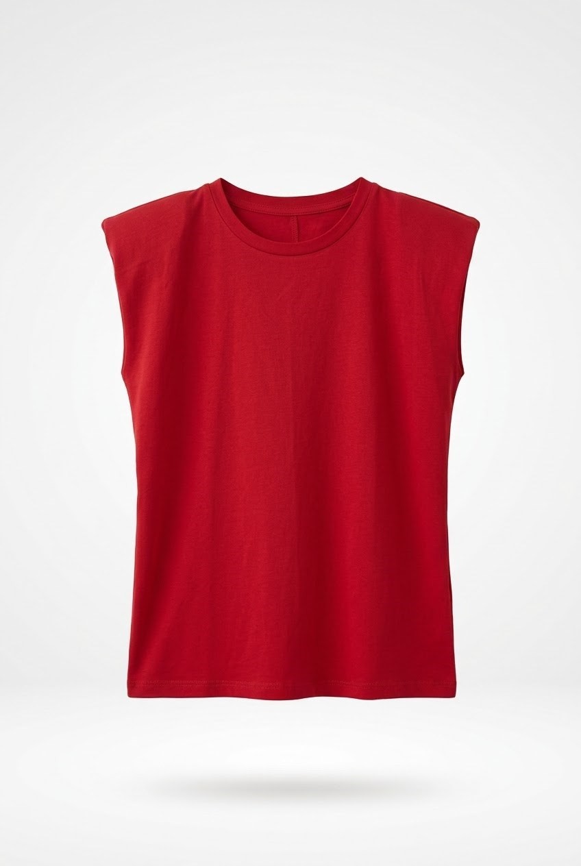 Quzu Vatkalı Kolsuz Tshirt Kırmızı