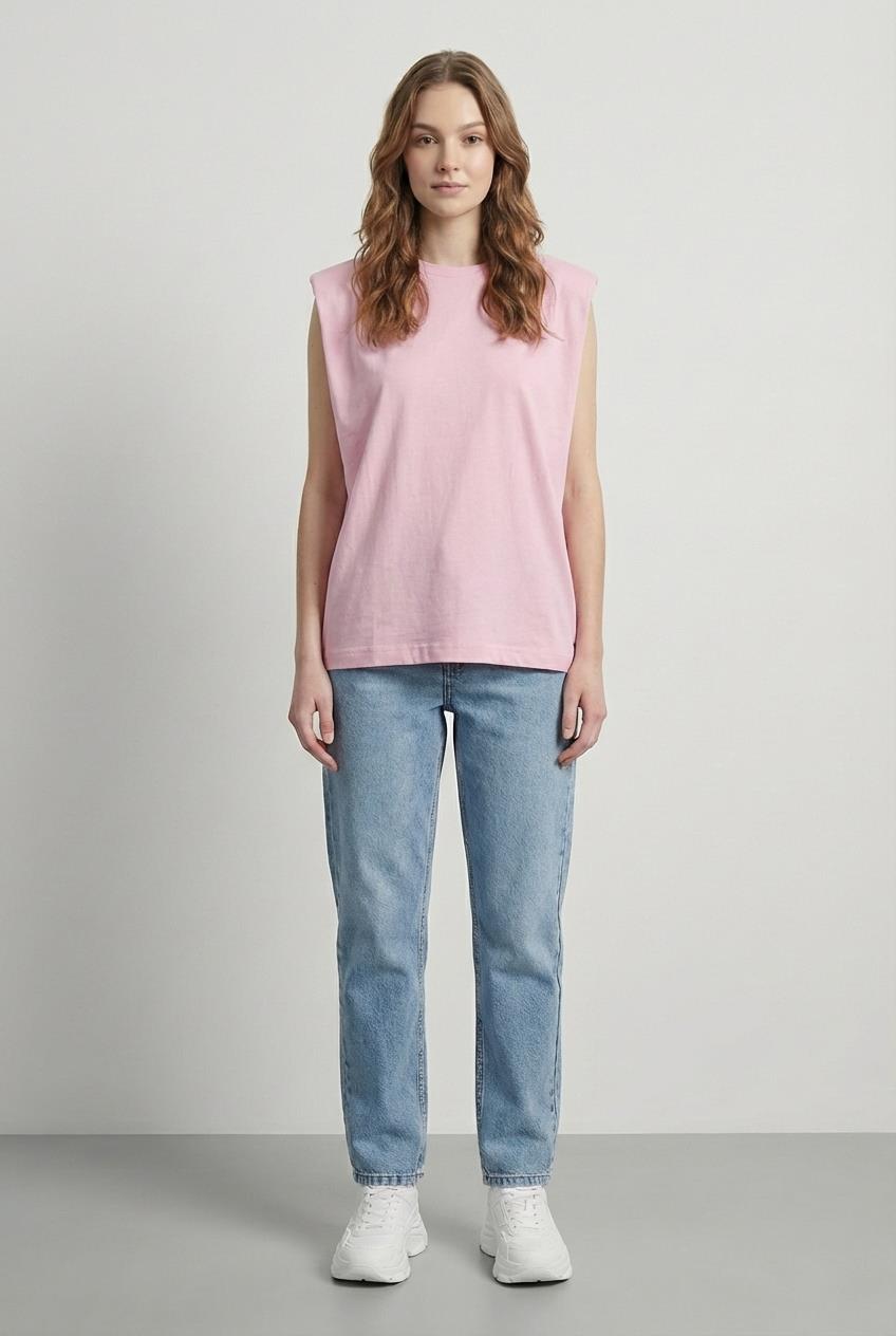 Quzu Vatkalı Kolsuz Tshirt Pembe