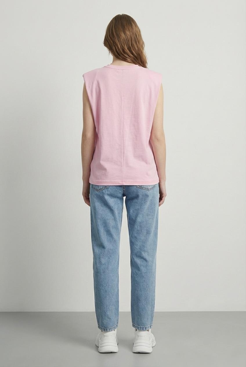 Quzu Vatkalı Kolsuz Tshirt Pembe