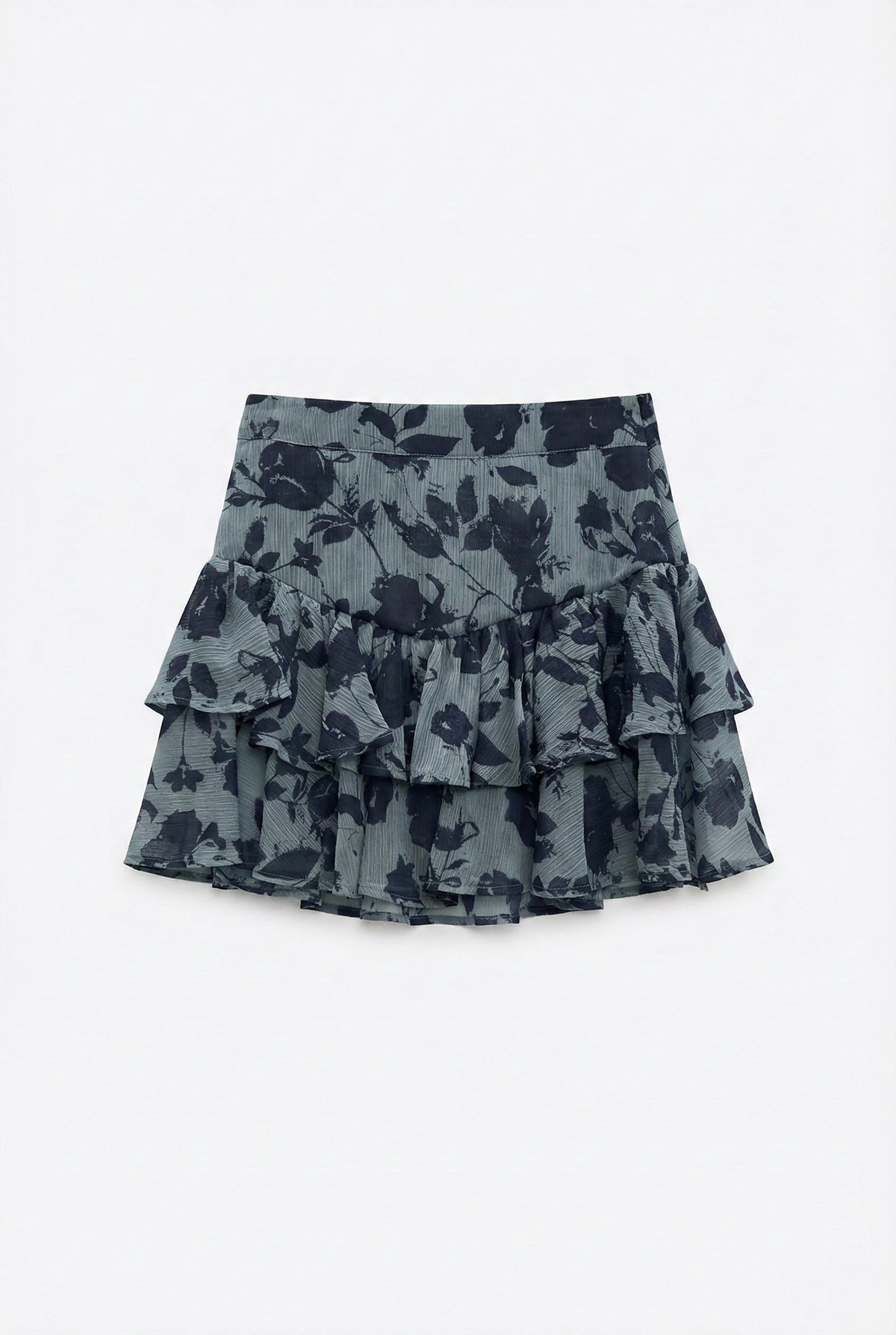 Quzu Volan Detaylı Desenli Etek Mavi