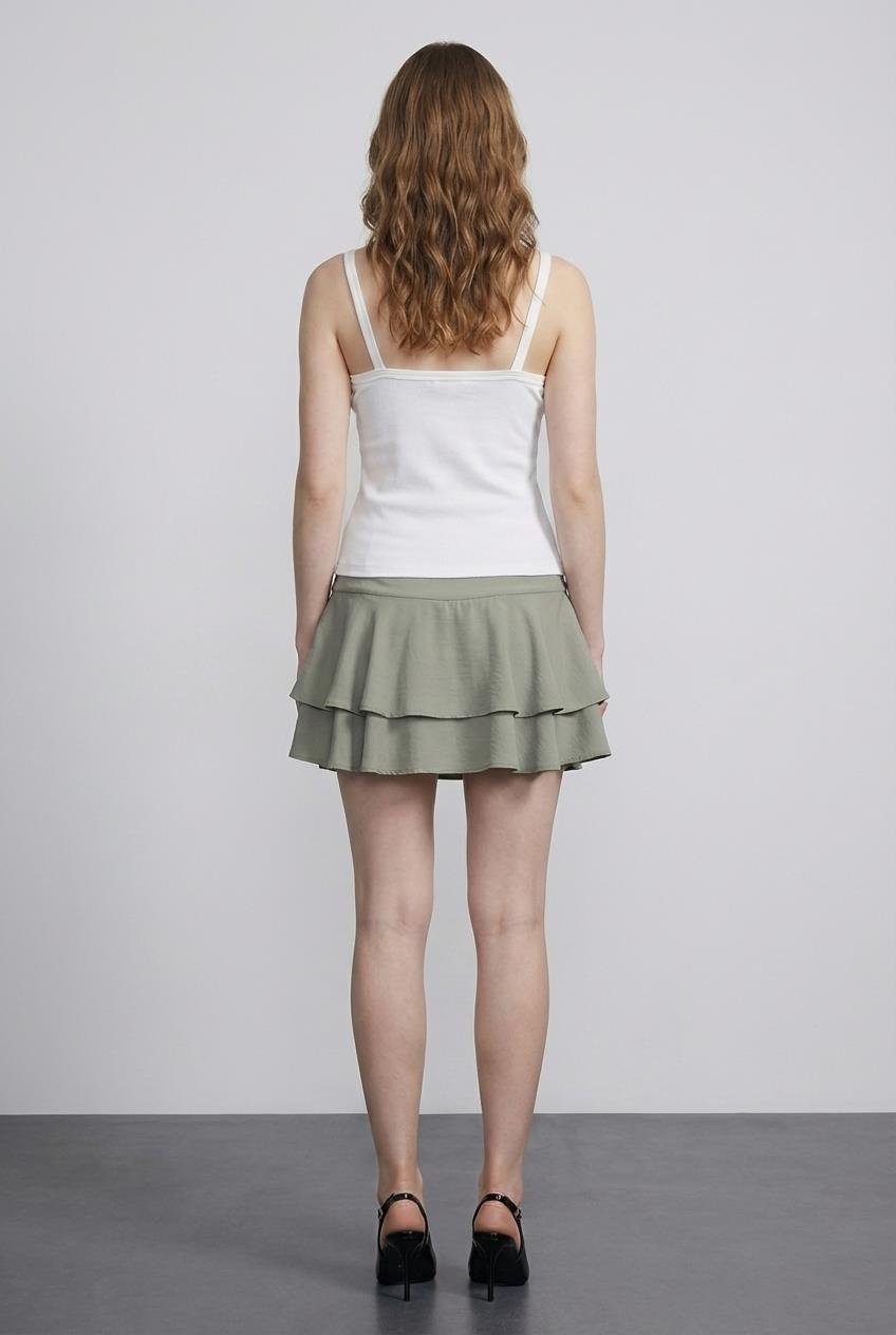 Quzu Volanlı Etek Haki