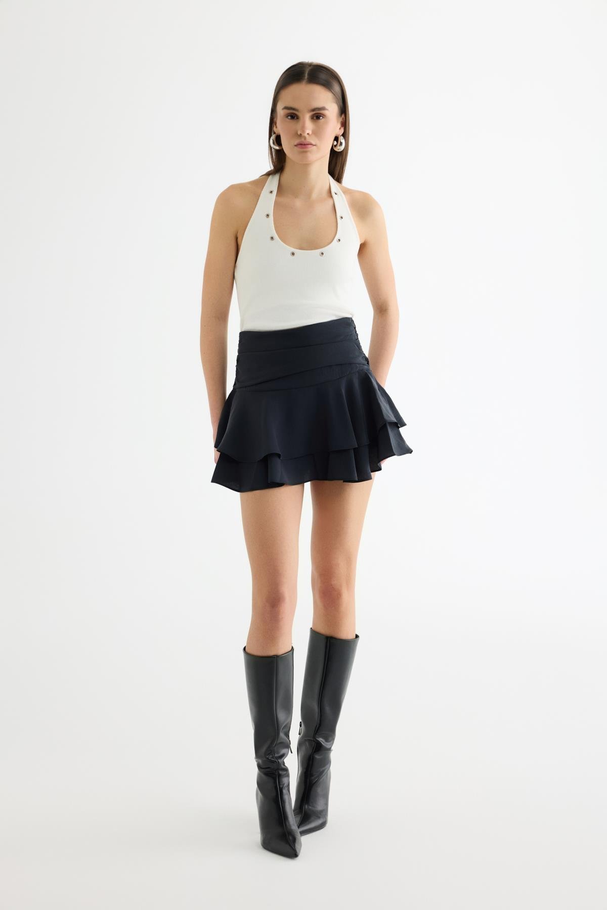 Quzu Volanlı Etek Siyah