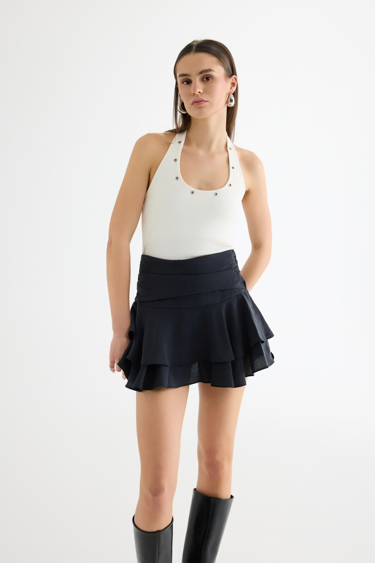 Quzu Volanlı Etek Siyah