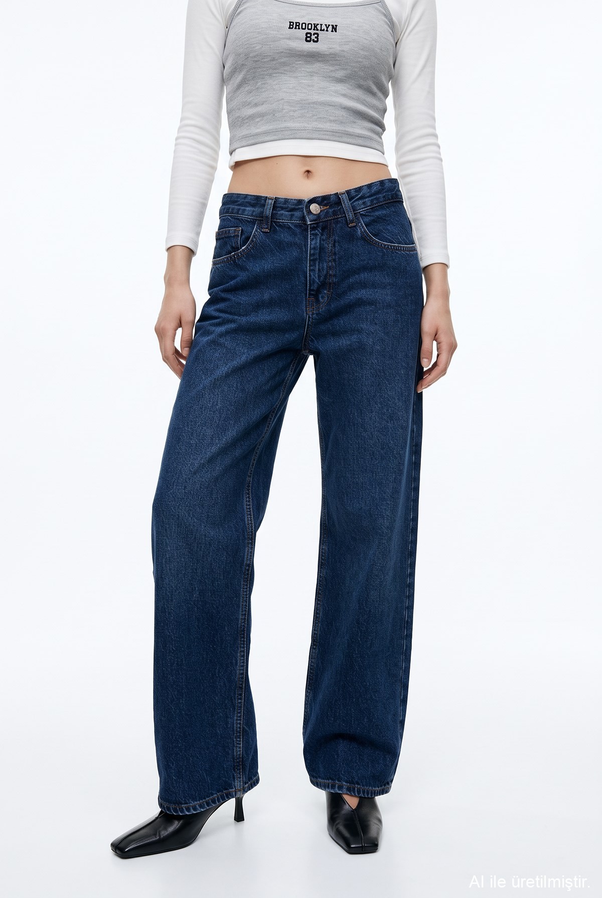Quzu Wide Leg Jean Lacivert