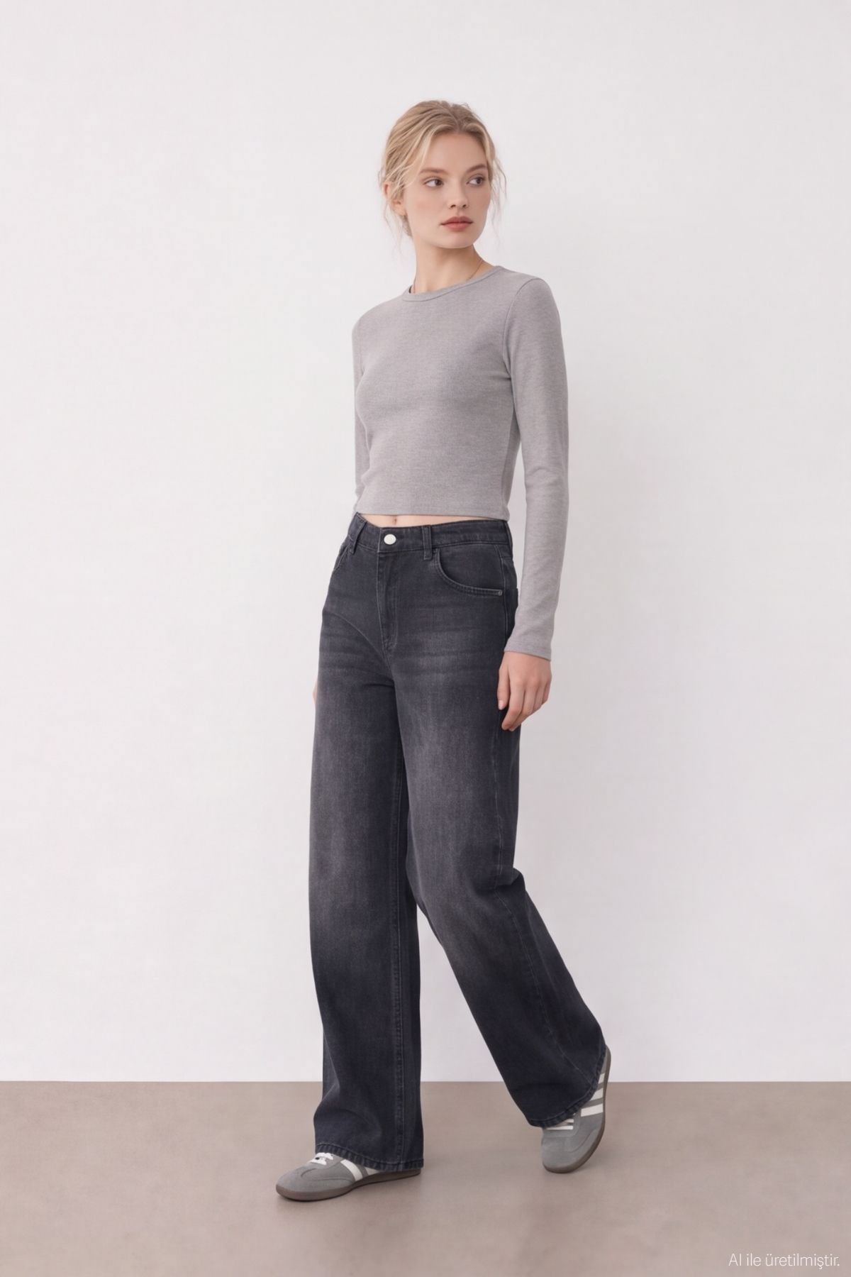 Quzu Wide Leg Jean Siyah