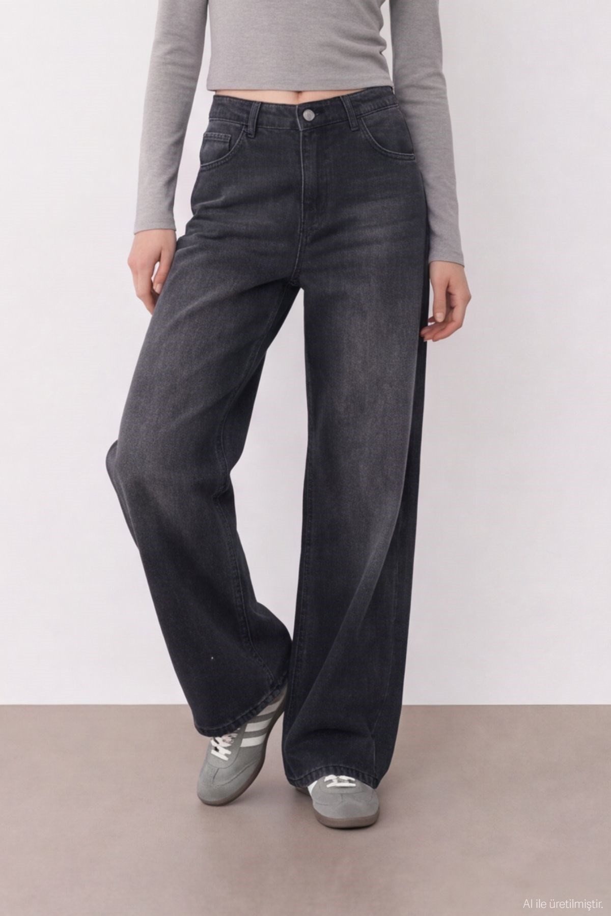 Quzu Wide Leg Jean Siyah