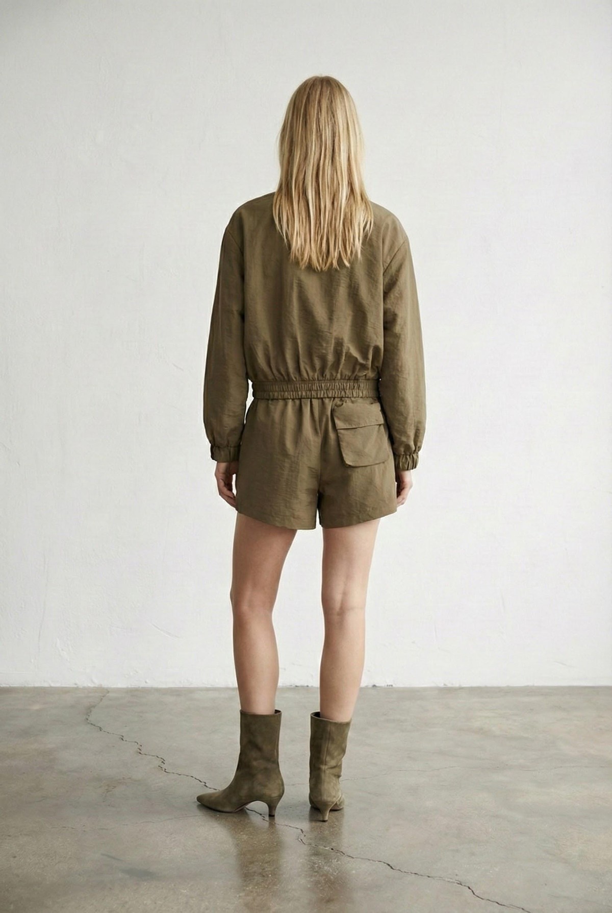 Quzu Yaka Detaylı Ceket Açık Haki