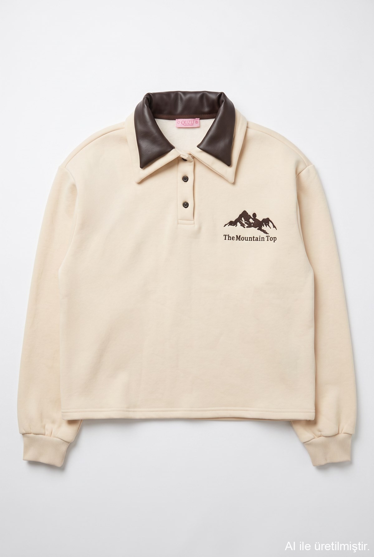 Quzu Yaka Detaylı Sweatshirt Bej