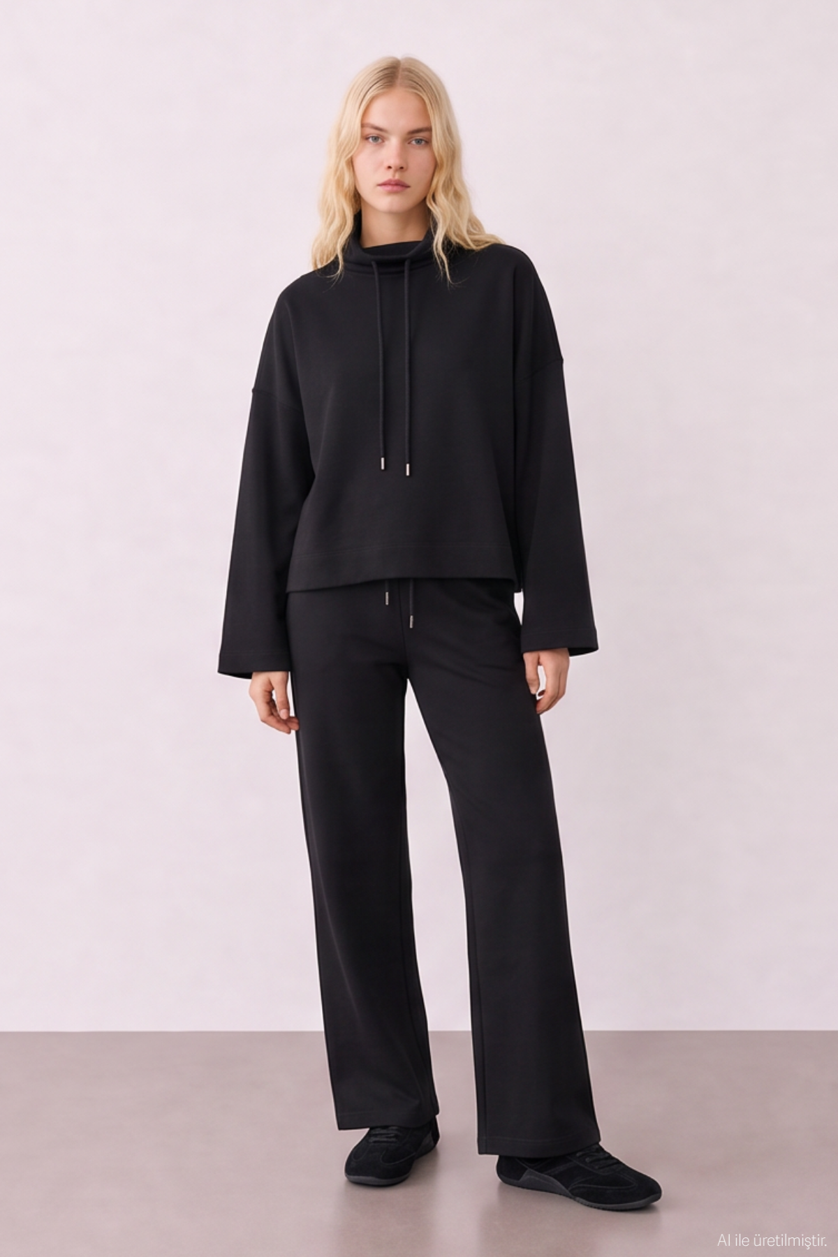 Quzu Yaka Detaylı Sweatshirt Siyah