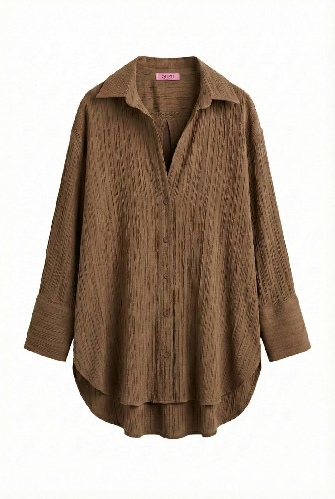 Quzu Yanları Yırtmaçlı Gömlek Kahve